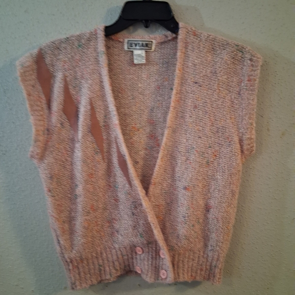 Vintage Evian Ltd Pink Speckled Knit Sweater Vest Button Front - Picture 2 of 8